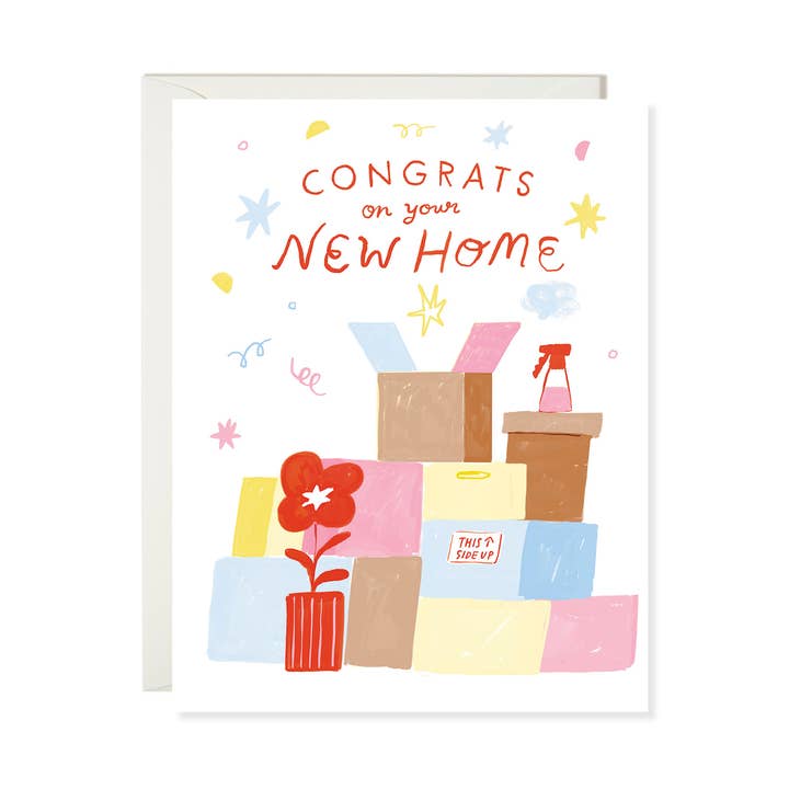 Karen Schipper - Wholesale Congratulations card - Unpacking Boxes - Sweet Housewarming Card0