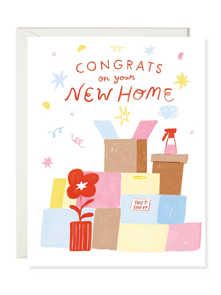 Déballage de cartons - Jolie carte de pendaison de crémaillère pour la vente par Karen Schipper