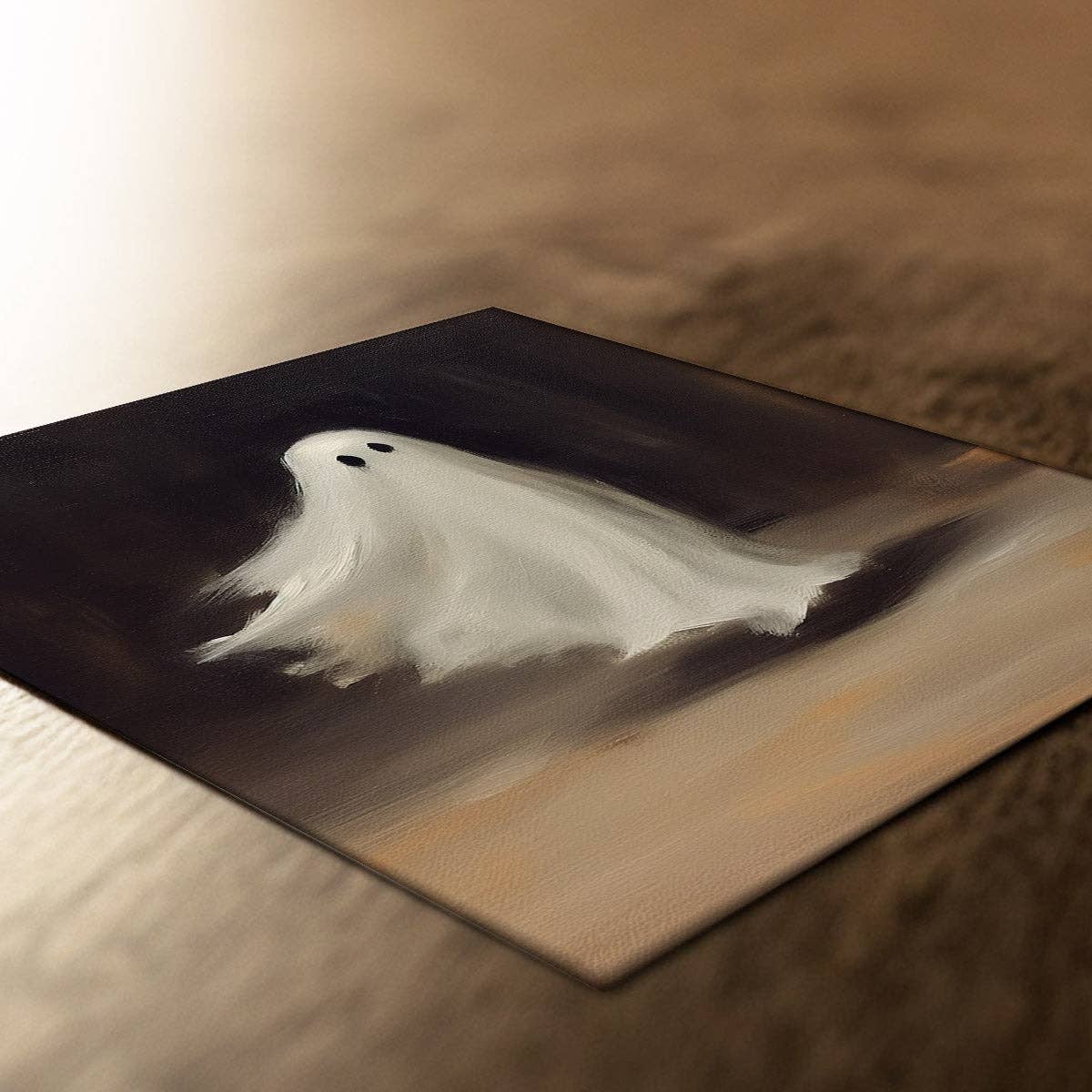 Paper House Print Shop - Wholesale Art Print - Cute vintage Flying Ghost on Black Halloween Art Print1