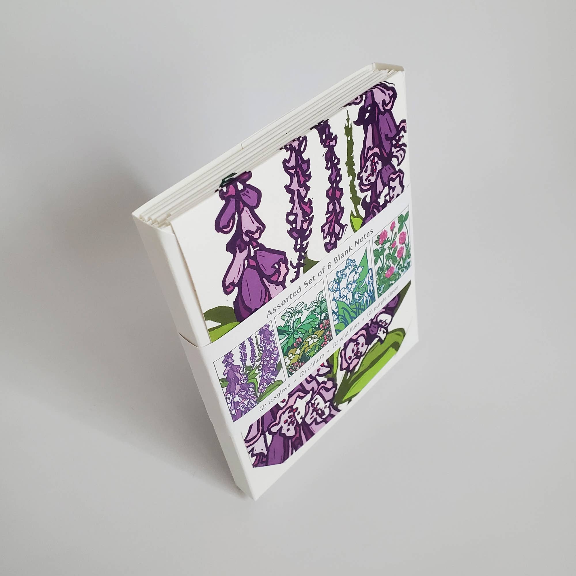 Little Green - Wholesale Stationery/Notecard Set - Assorted Spring Woodland Flower Blank Note Card Set of 8, Block Print Art Greeting Cards2