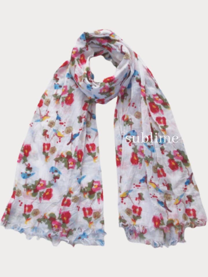 Écharpe en coton biologique doux à imprimé floral - Blanche pour la vente par Sublime