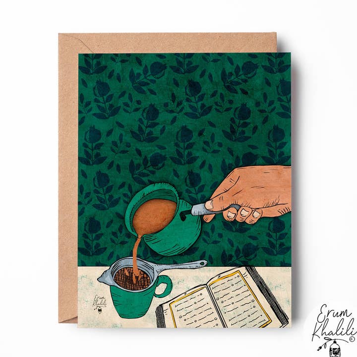 Tea & Quran Card – South Asian Chai Illustration for wholesale by Erum Khalili