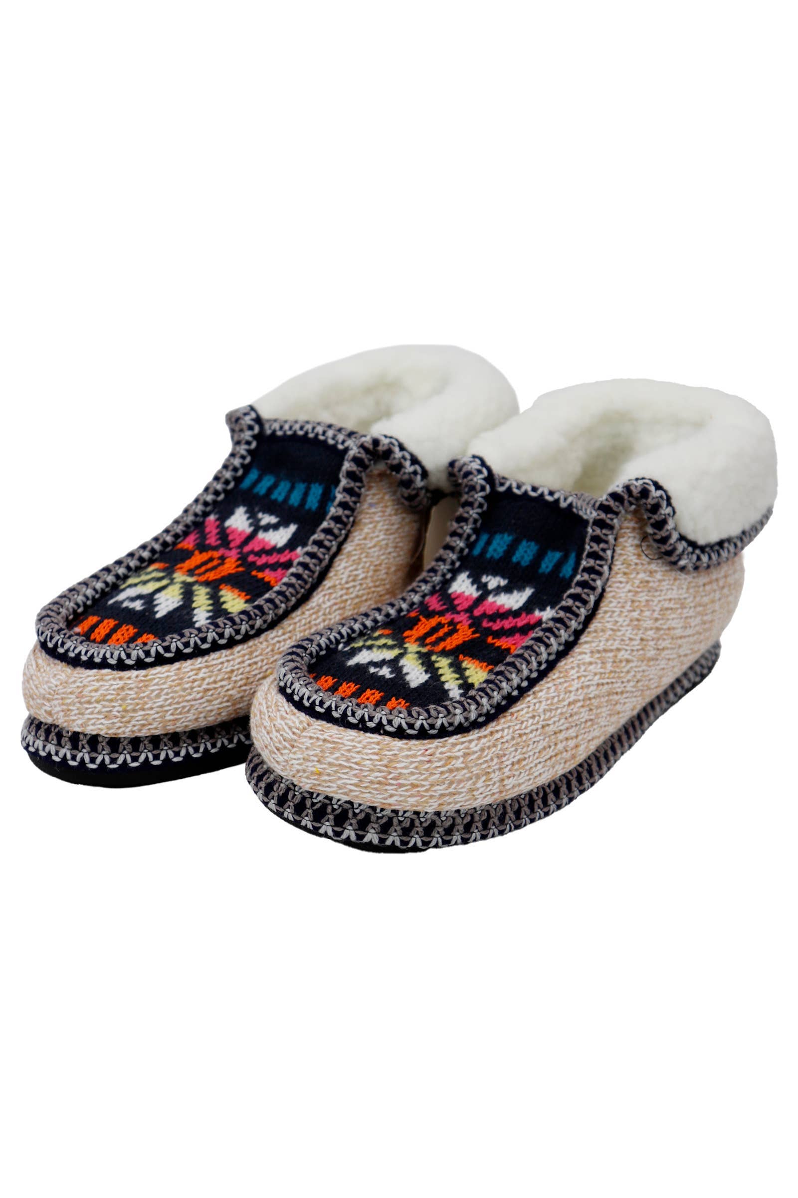 ASSORTED Boho Multi-tribal Shearling Lined Moccasin Slippers for wholesale on Faire6