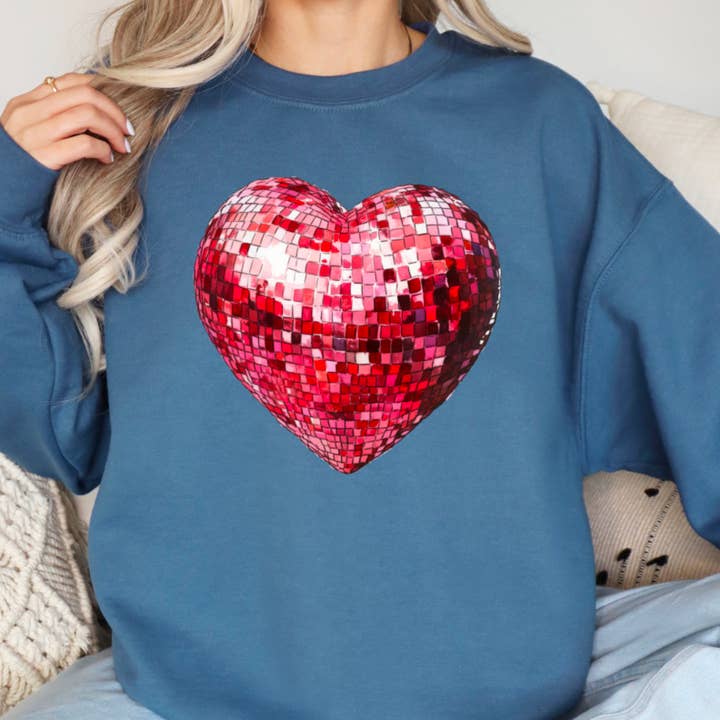 Shoppe SHC – Engroshandel Grafisk Sweatshirt - Dame – Hjerte Diskokugle Sweatshirt | Serigrafi Sweatshirt3