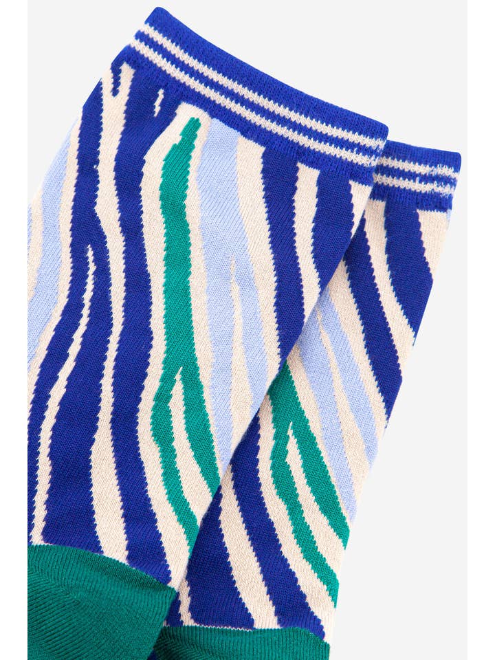 Sock Talk - Wholesale Socks - Women's - Women's Zebra Print Bamboo Socks in Green Blue