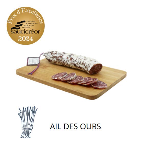 Saucisson fait en Auvergne à l'Ail des ours pour la vente par La cerise sur l'apéro