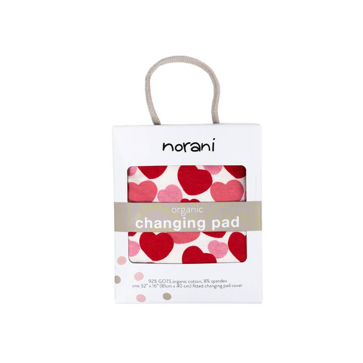 Norani Baby - Vente Housse de matelas à langer – bébé - Housse de matelas à langer biologique - Coeurs rouges et roses pour la Saint-Valentin2