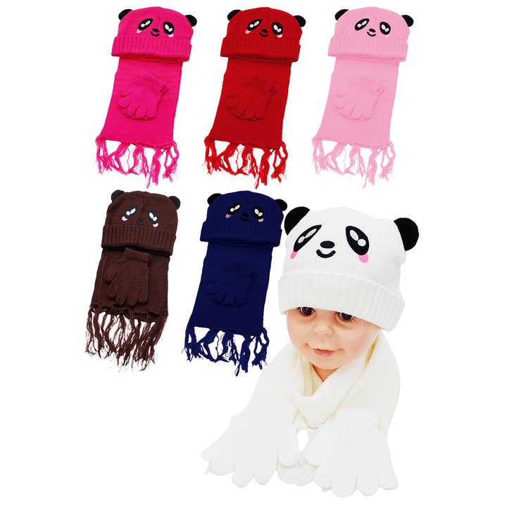 Cap Zone - Wholesale Winter accessory set – kids - Kids 3 Pcs Panda Beanie, Wrap Scarf, and Gloves