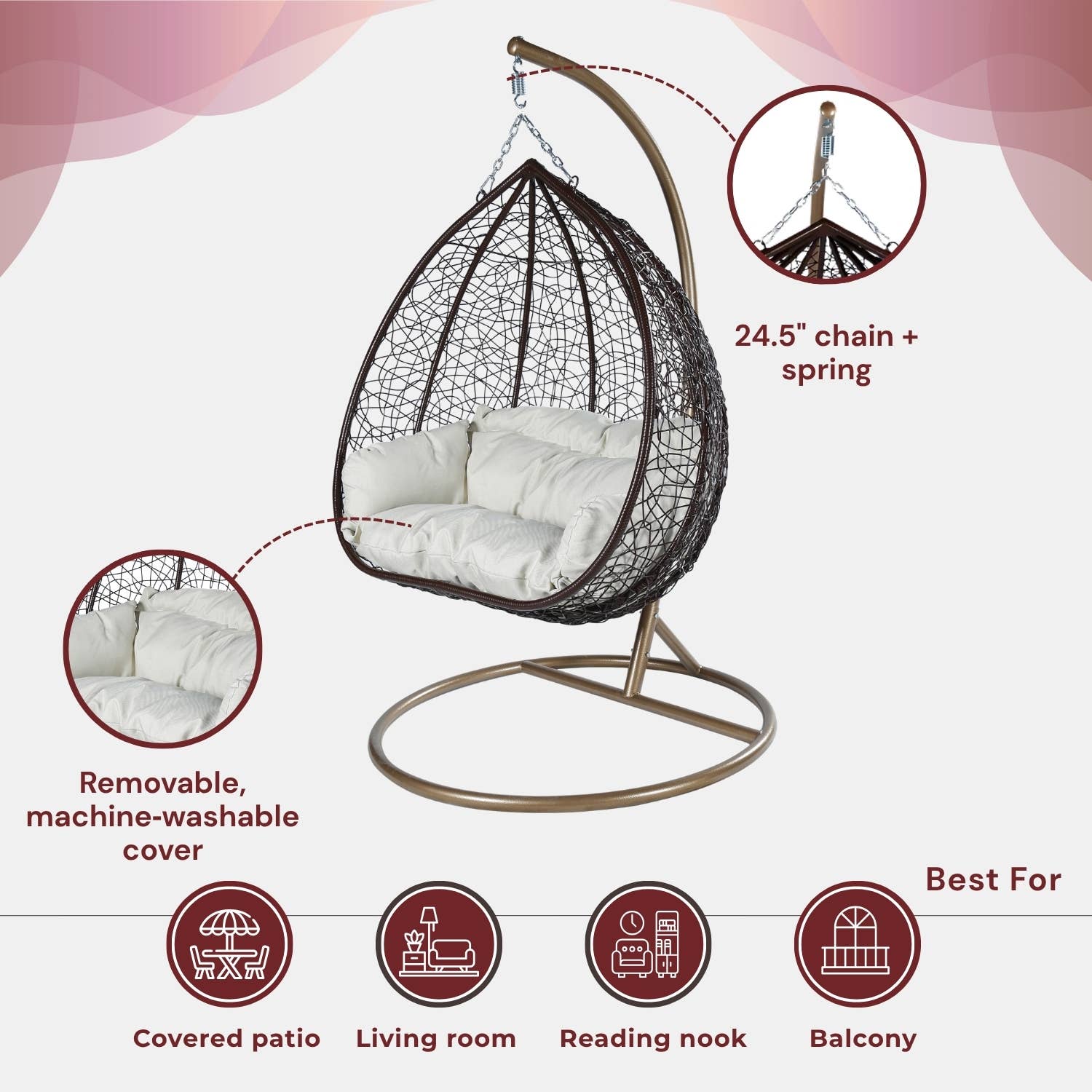 LeisureMod - Wholesale Egg Chair - Recluse Polyethylene Hanging Two-Person Swing Chair20
