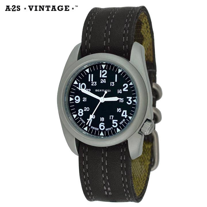 A-2S Pantera Six ur med sort urskive og grå syet rem for engroshandel hos Bertucci