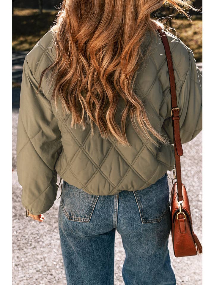 Jungle Green LDC Teddy Collar Flap Pockets Quilted Puffer Jacket for wholesale on Faire