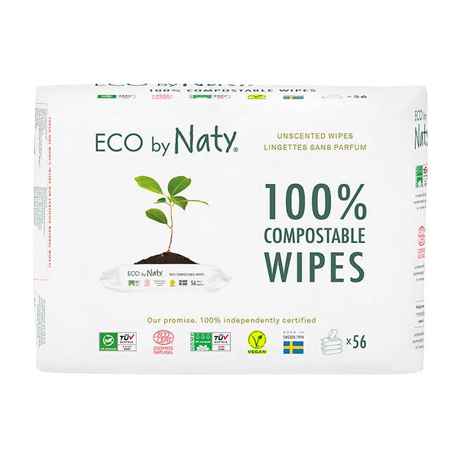 Lot de 3 lingettes pour bébé non parfumées, 3 x 56 pièces (168 au total) pour la vente par Eco by Naty