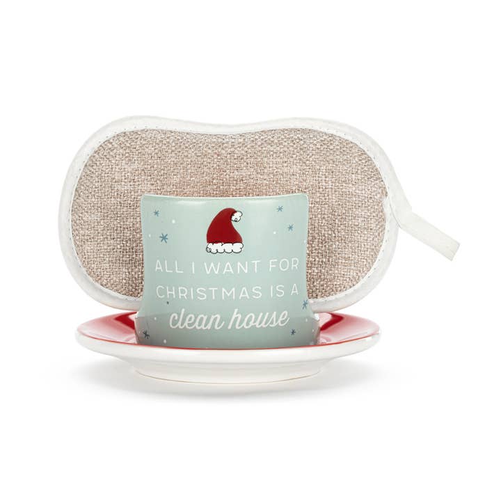 Clean House For Christmas Soap Dish with Sponge for wholesale by DEMDACO