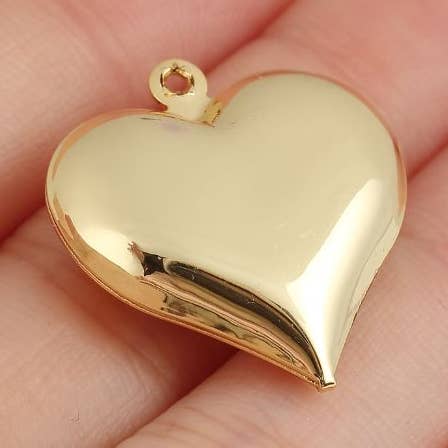 findings4uGem - Wholesale Individual Charm/Pendant - Large Puffy Heart Charm Pendant in Gold Filled, CP20270