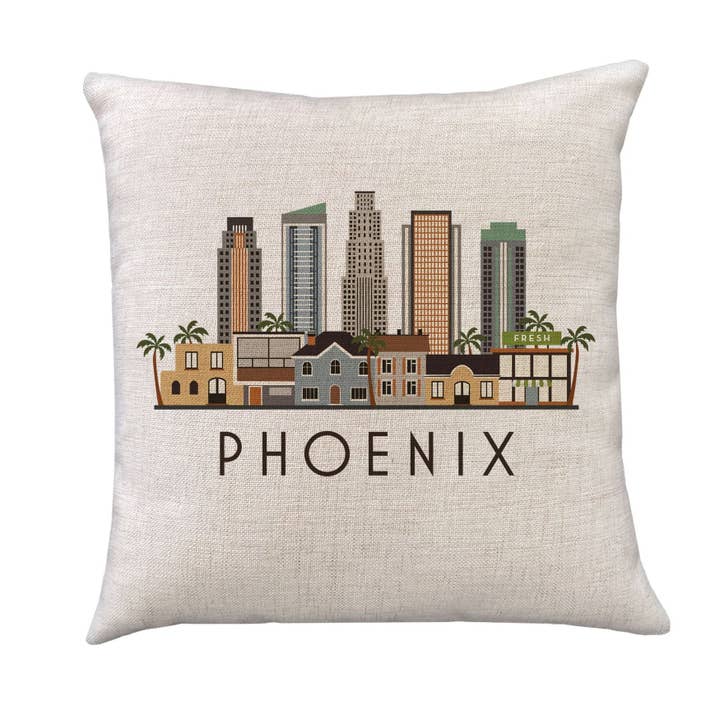 Phoenix Arizona Skyline Graphic Pillow Cover | PHX Decorative Throw Pillow Cushion Sham for wholesale by MooMo Studio