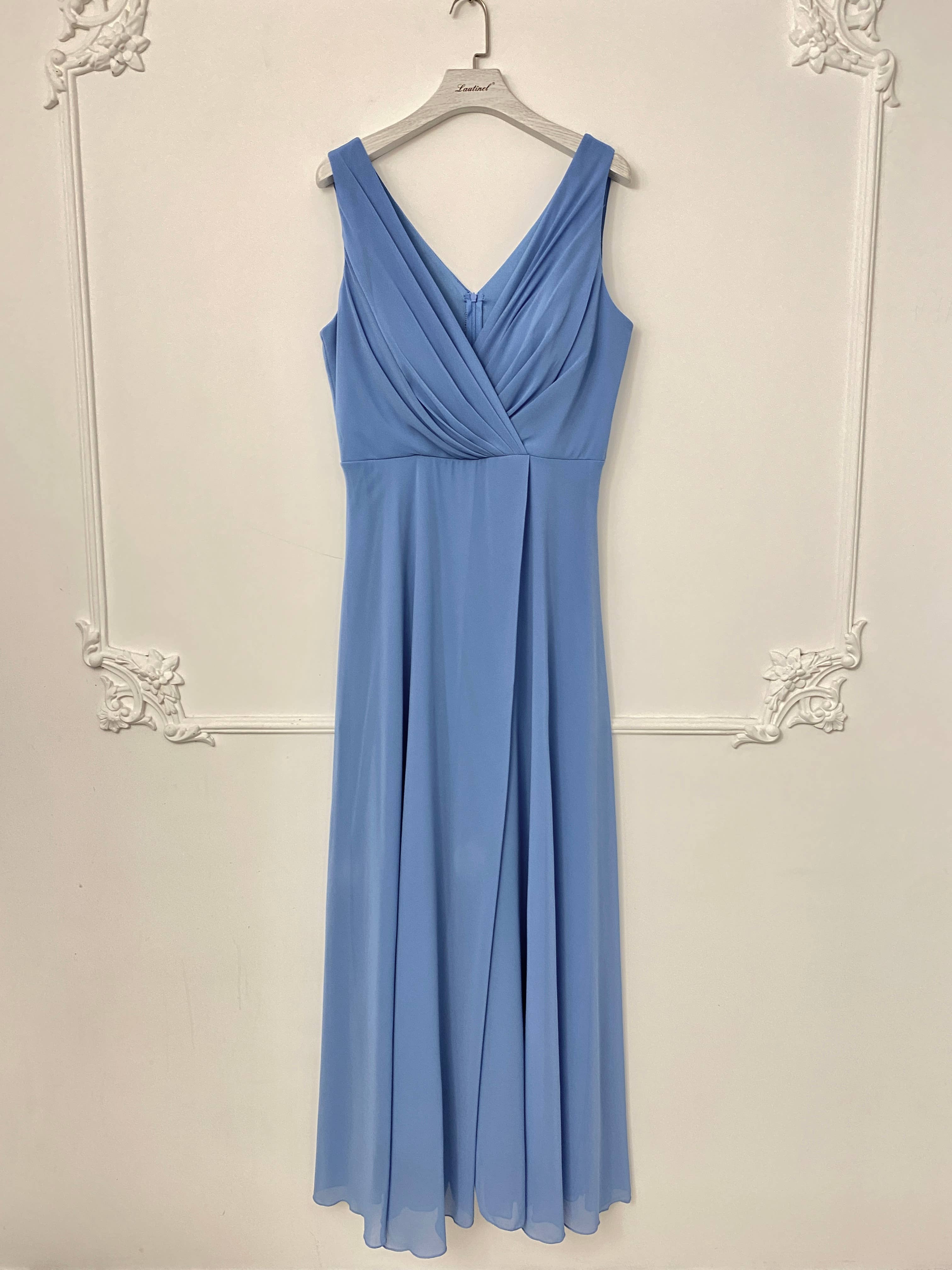 Lautinel – Vestido comprido - Mulher por atacado – Vestido Longo Plus Size com Decote V e Fenda R1868G9