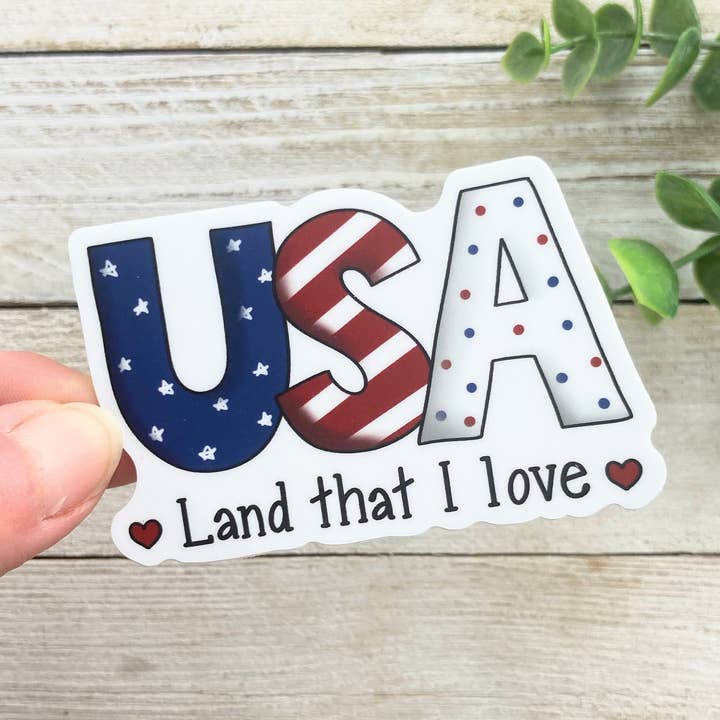 Autocollant américain, autocollant patriotique, Land That I Love, autocollant en vinyle, autocollant en vinyle, autocollant pour ordinateur portable, autocollant pour bouteille d'eau, autocollant résistant à l'eau pour la vente par Painted Cottage Designs