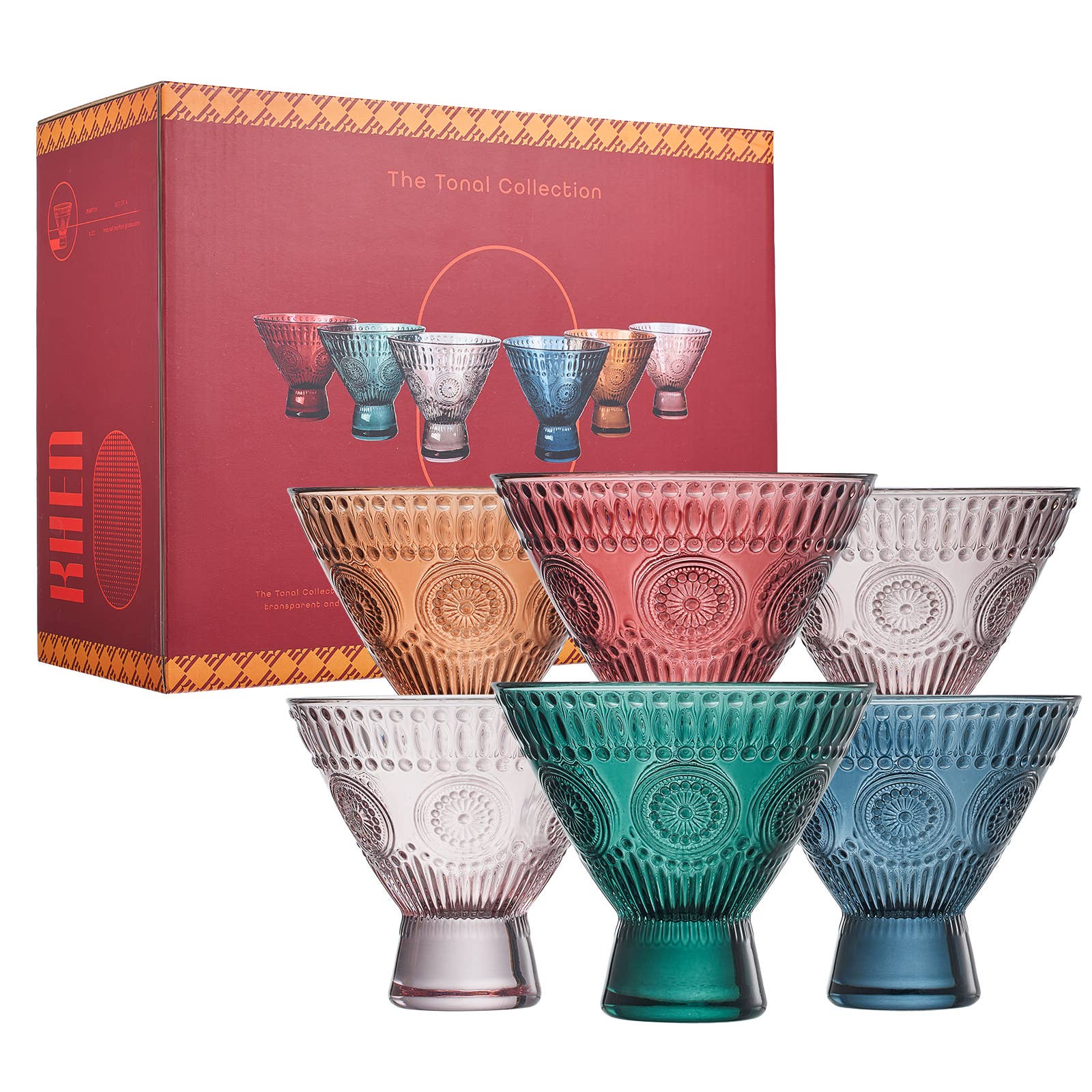 The Wine Savant /  Khen Glassware - Wholesale Cocktail/Liquor Glass - Stemless Martini Cocktail Glasses | Set of 6 | Colored 6.6oz1