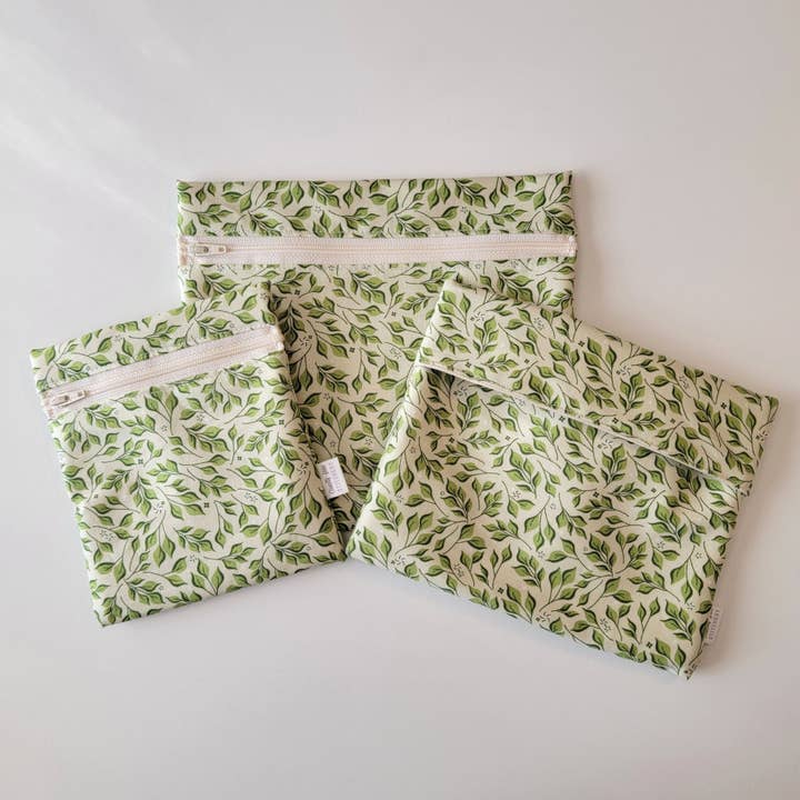 Reusable Snack/Sandwich Bag - Green Leaves for wholesale by Cruelty-Free Stitchery