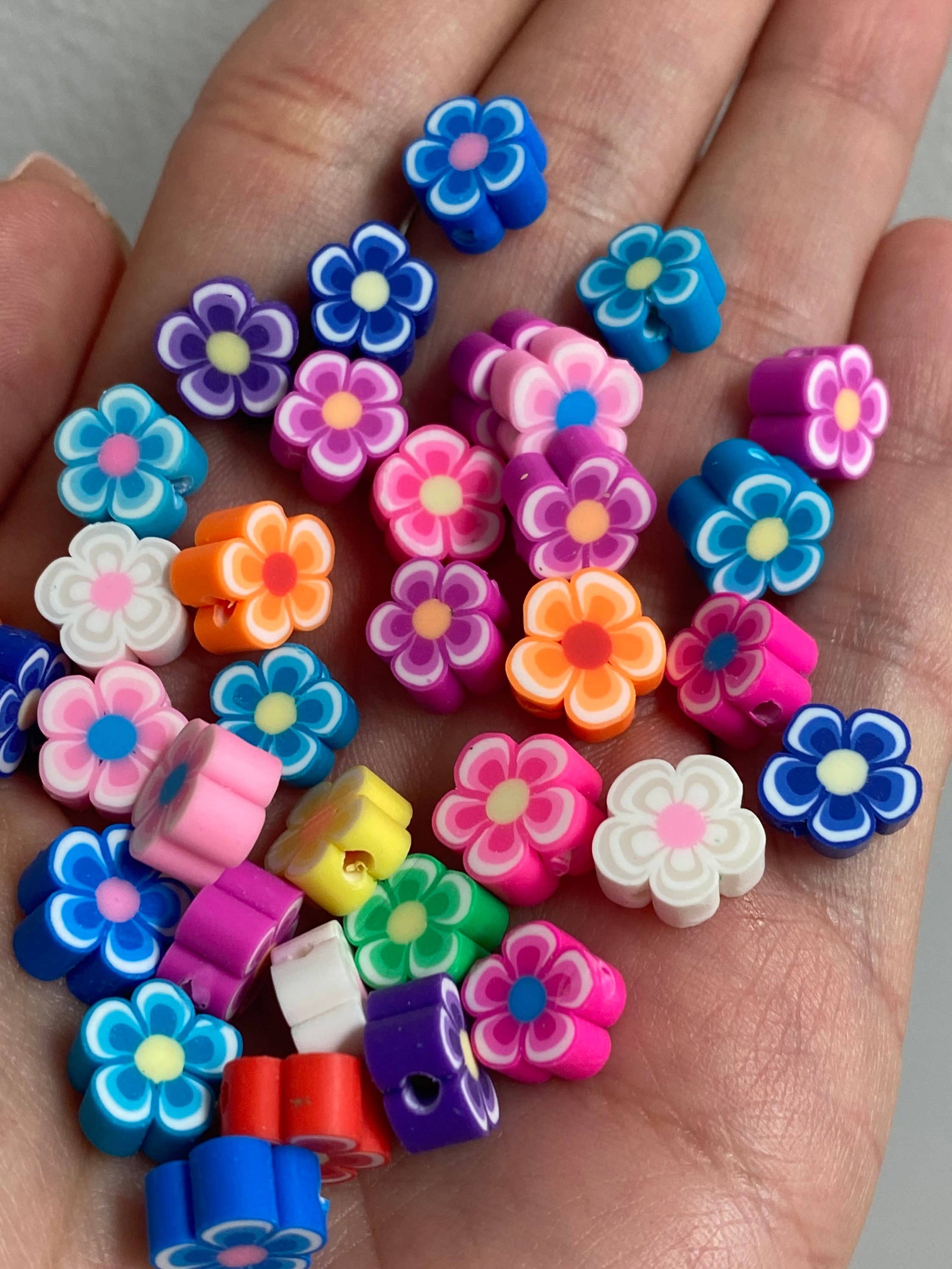 The Bead Bazaar - Wholesale Beads - 100 Bright Flower Beads, 90's Boho Accent Flower Beads, Colo1