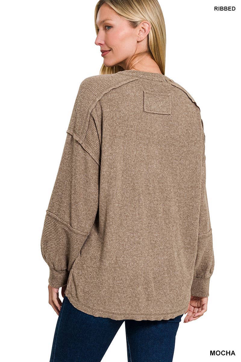 Vanilla Monkey - Wholesale Knit Sweater - Women's - Ribbed Brushed Hacci Melange Henley Sweater12