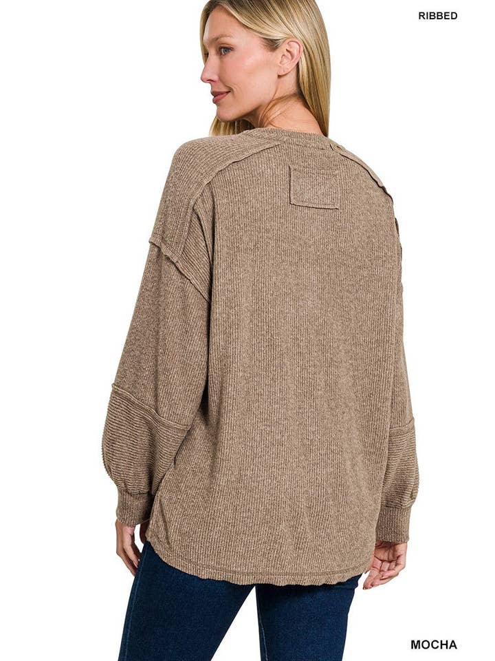 Vanilla Monkey - Wholesale Knit Sweater - Women's - Ribbed Brushed Hacci Melange Henley Sweater12