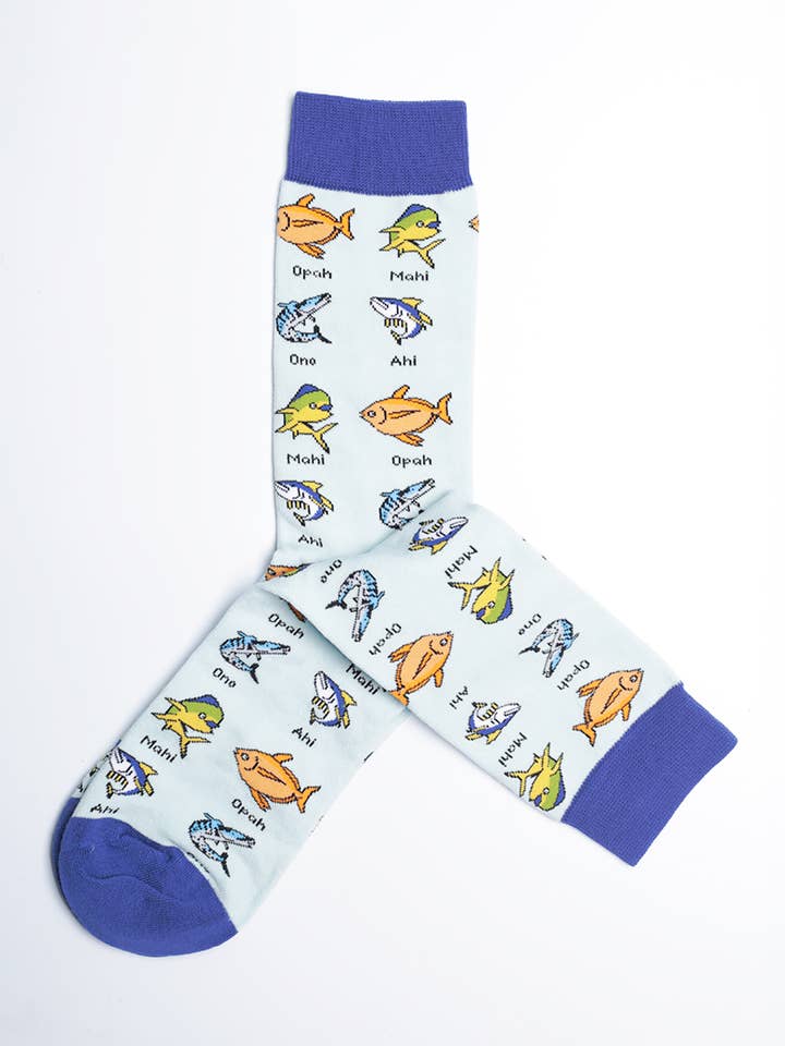 Men's Catch Of The Day Hawaiian Fish Crew Socks for wholesale by Just Fun Socks