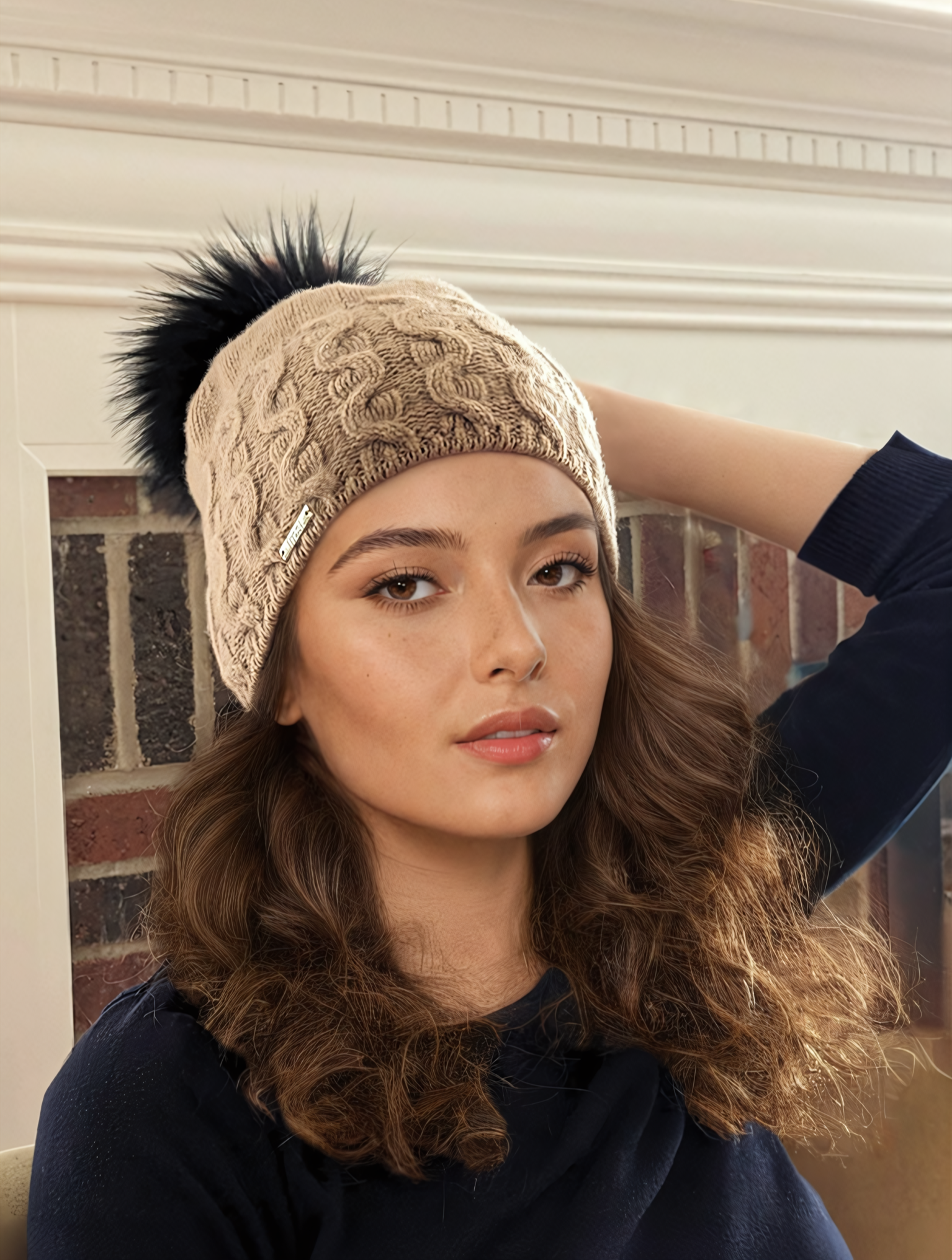 Frost Hats – Gorro - Mulher por atacado – Gorro de Malha de Cabo 50% Caxemira 50% Merino c/ Pom Pom de Pêlo Removível1