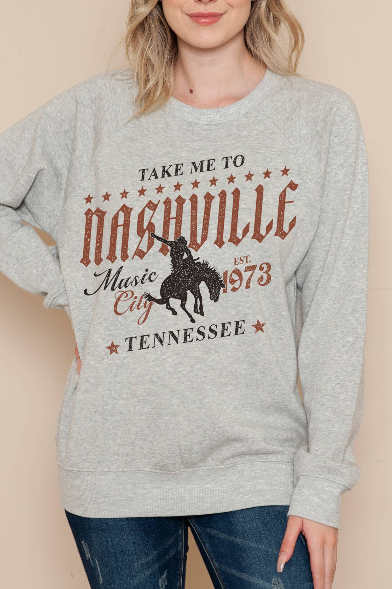 BouTeeQue Closet - Wholesale Graphic Sweatshirt - Women's - BT1231 CL - NASHVILLE MUSIC CITY - Long sleeve top0