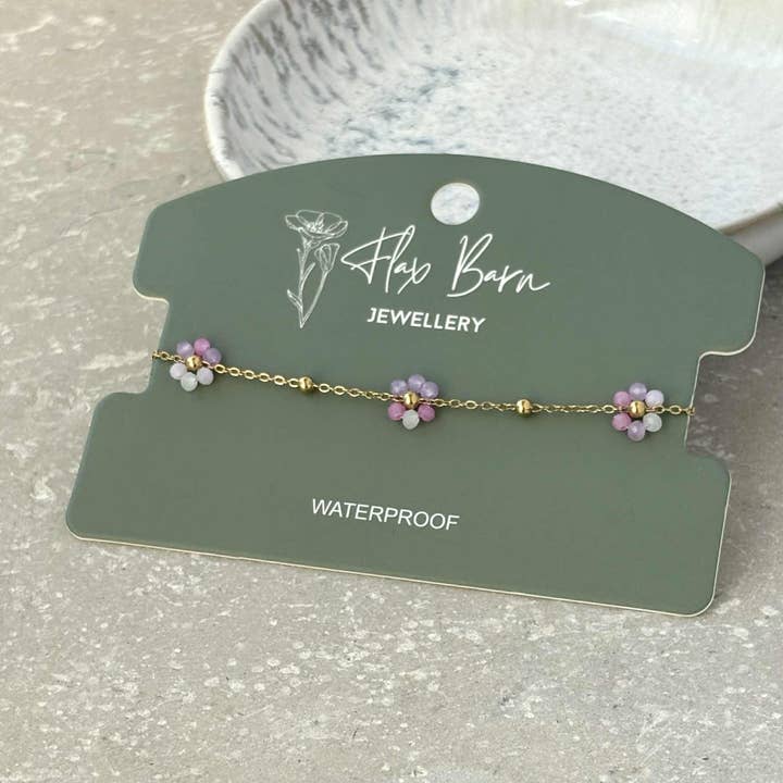 Tarnish Resistant Beaded Flower Bracelet for wholesale by Flax Barn