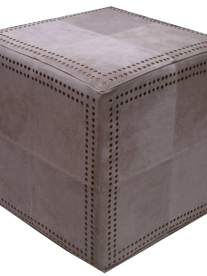Studded Leather Square Pouf for wholesale by Pachyderme