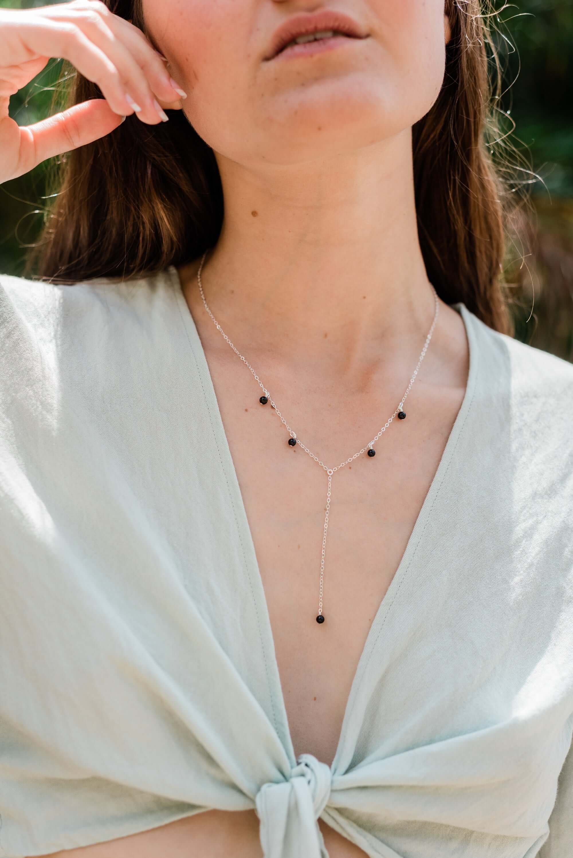 Luna Tide - Vendita all'ingrosso Collana a Y - Collana Boho Lariat in tormalina nera5