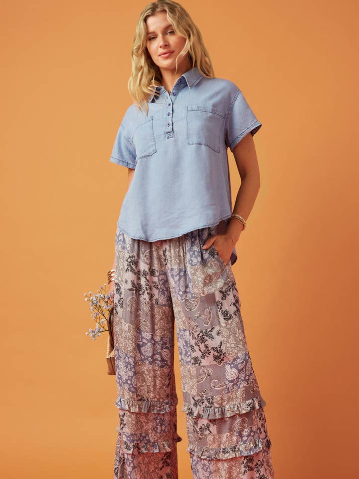 Womens tvättad Tencel fickad krage skjorta för wholesale av Hayden LA