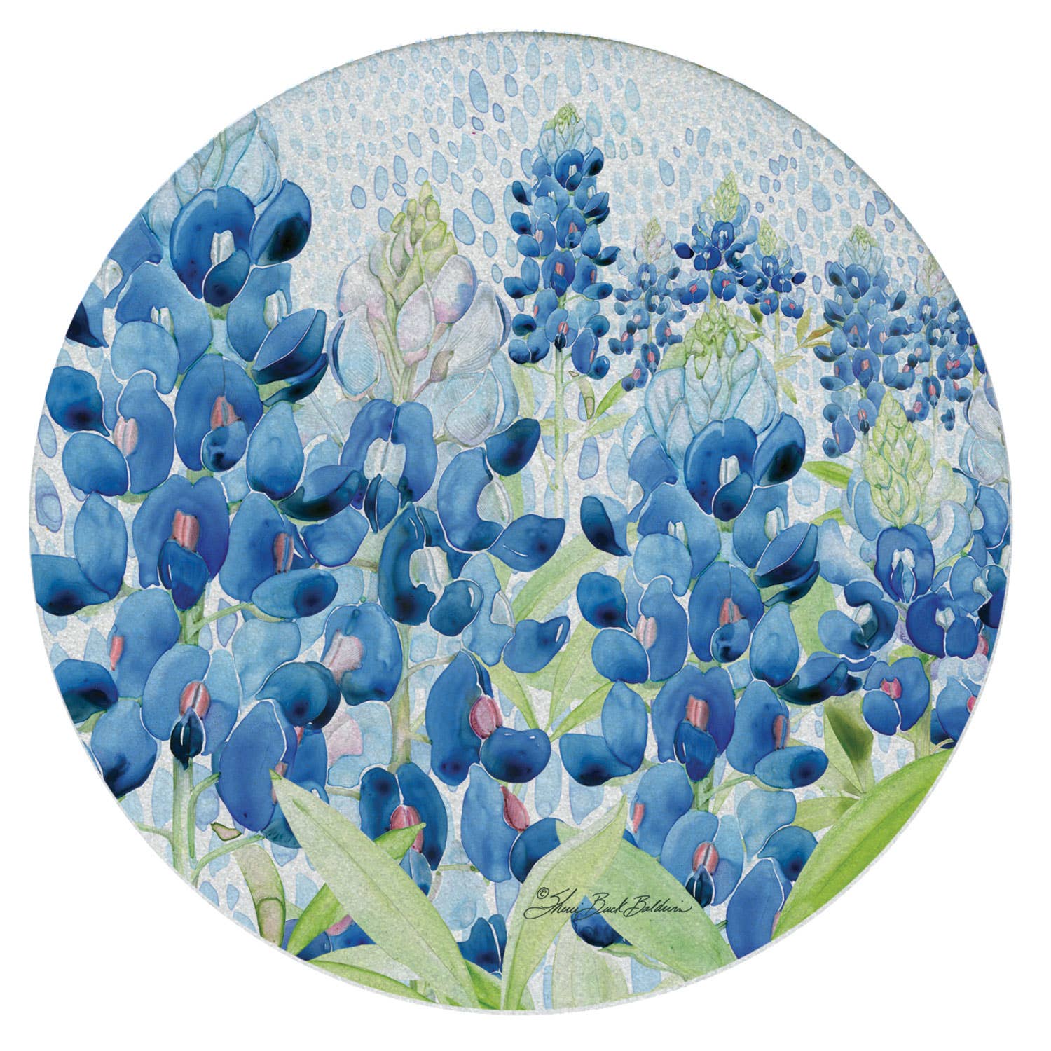 CounterArt/Highland Home/Thirstystone – wholesale Underlägg – ”Bluebonnet Field” 4pk rund naturlig sandstensunderlägg0