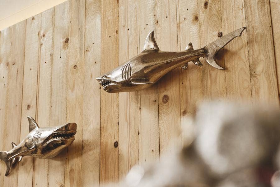 Michael & Philipp Noll e. K. - Venta al por mayor Papel pintado 3D - 2 tiburones decorativos aluminio decoración pared plata5