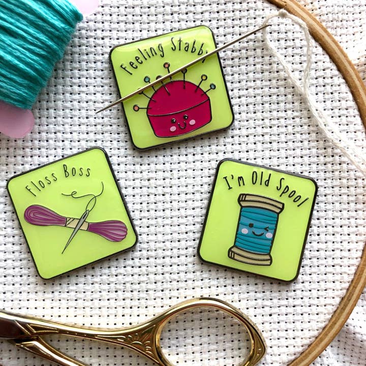Snarky Crafter Designs - Wholesale Embroidery/Cross Stitch Supplies - Feeling Stabby Pin Cushion Enamel Needle Minders