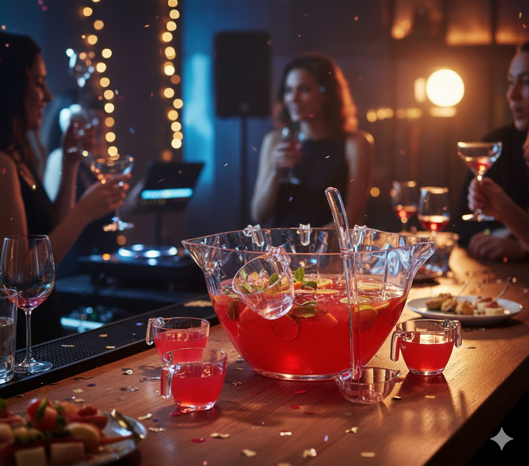 AULICA – wholesale Serveringsskål – AULICA punchskål 7,6 l med soppslev och 8 plastglas1