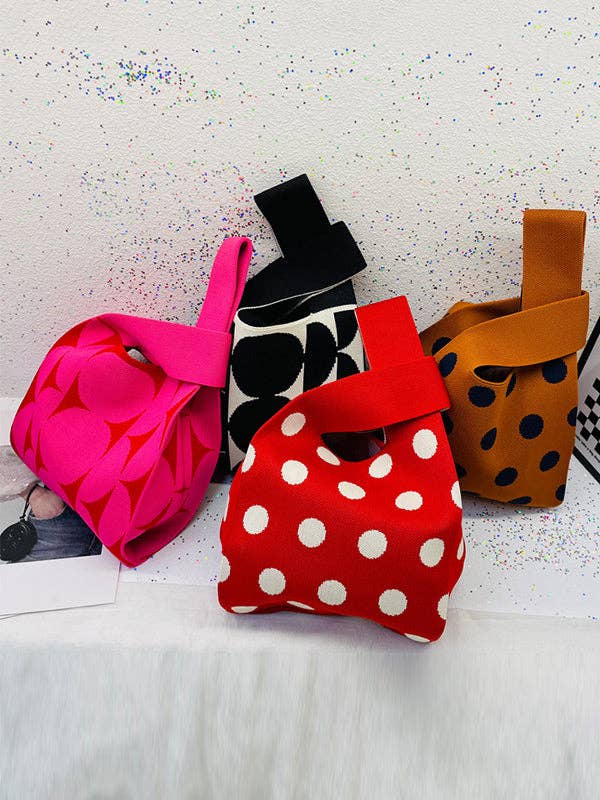 FurDecoration - Wholesale Tote Bag - Women's - Contrast Color Polka-Dot Bags Accessories Woven Handbag8