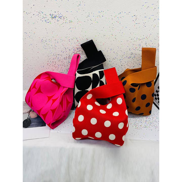 FurDecoration - Wholesale Tote Bag - Women's - Contrast Color Polka-Dot Bags Accessories Woven Handbag8