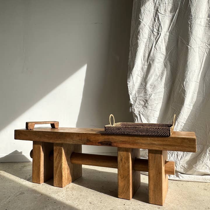 Office Objets - Wholesale Bench - Solid wood bench with openwork base crossed by a cylinder - Mango wood68