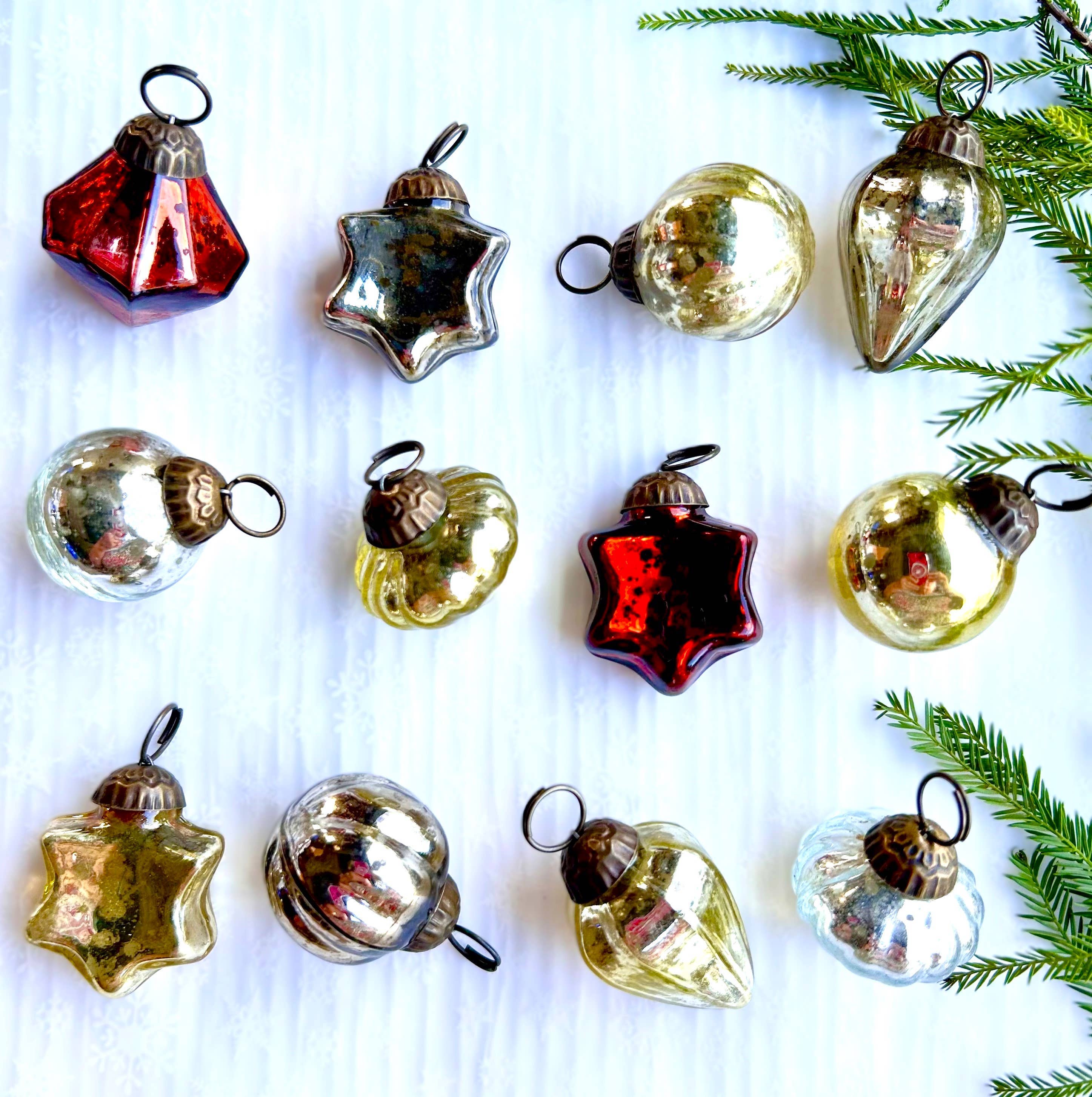 Silk Road Traders - Wholesale Ornament Set - Mini Mercury Glass Ornament Assortment in Antique Colors0