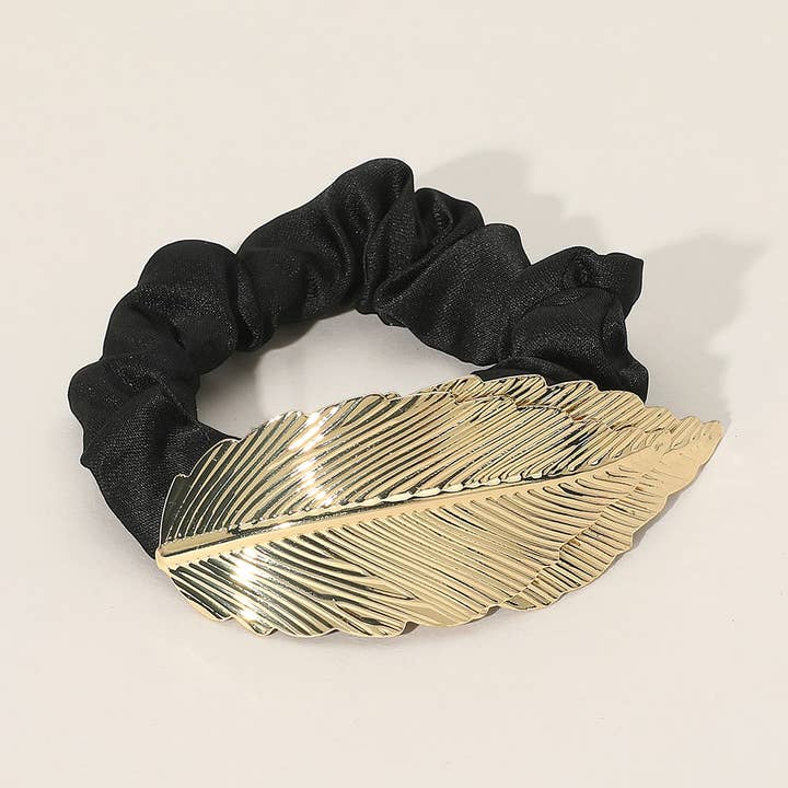Sensibling Corp. - Wholesale Scrunchie - Women's - 12PCS - Textured Metal Leaf Hair Scrunchies