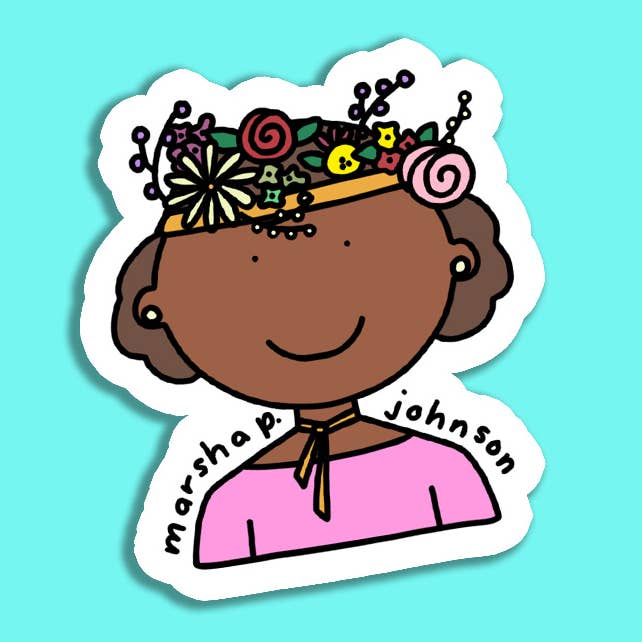 Marsha P. Johnson 3" Vinyl Laptop Sticker for wholesale by Feminist Doodles