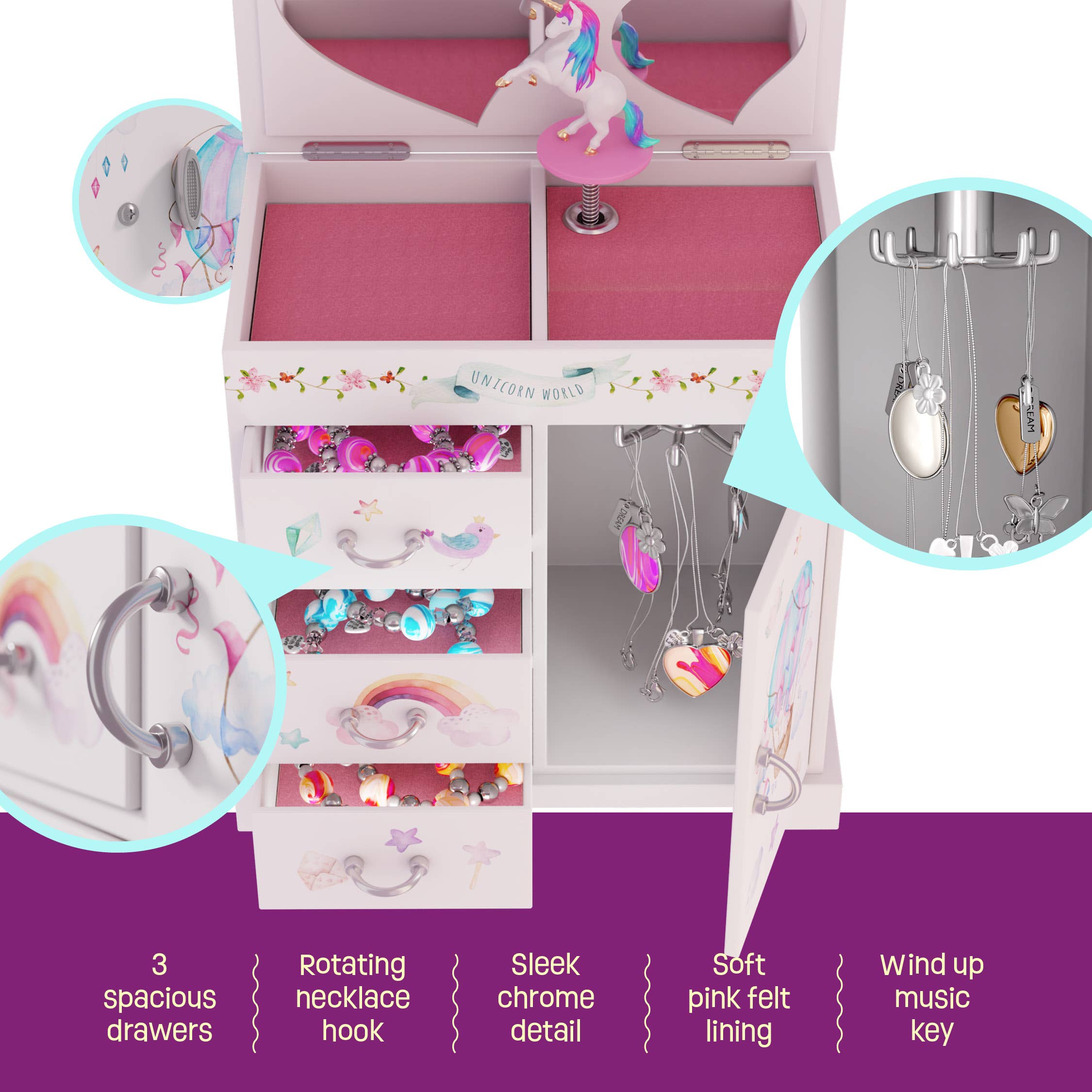 Dan&Darci - Wholesale Jewelry Box/Organizer - Kids - Unicorn Musical Jewelry Box for Kids, Gifts for Girls, Toy5