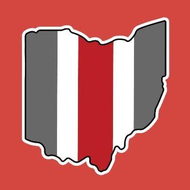 Scarlet & Grey Ohio wasserdichter Aufkleber, spülmaschinenfest für den Großhandel von KGandThat