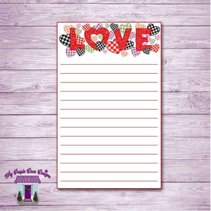 Love Hearts Lined 4"x6" or 5"x8" Notepad for wholesale by My Purple Door Designs