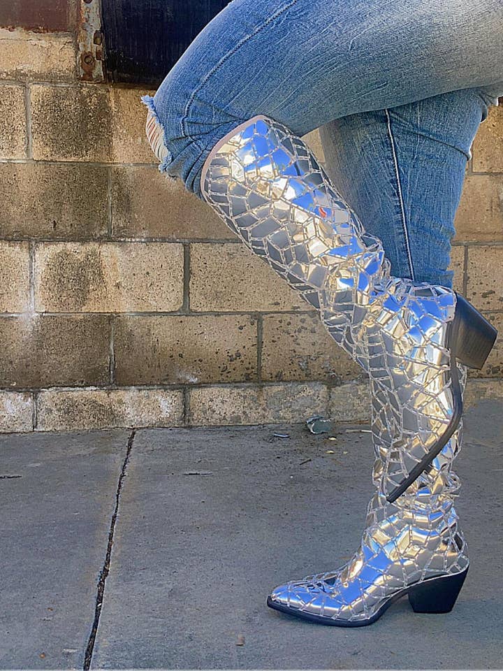 Pazzle - Wholesale Cowboy Boots - Women's - MILEY-12 Women's Knee High Mirrored Metallic Western Boot