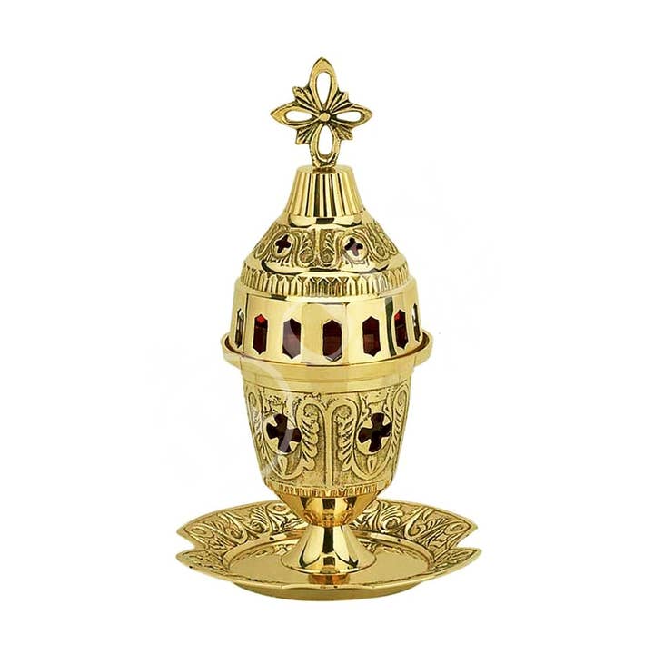 TheHolyArt - Wholesale Decorative Tabletop Object - Christian Brass Table Oil Vigil Lamp with Cross, Metal Hand-painted Prayer Standing Oil Lamp, Orthodox Oil Candle with glass cup, religious0