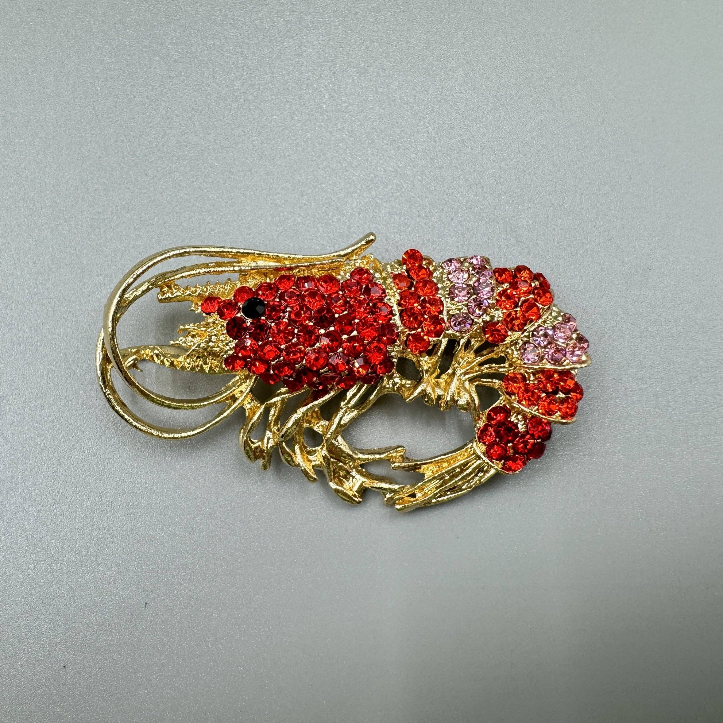 Red Shrimp Rhinestone Brooch PA3514 for wholesale on Faire4