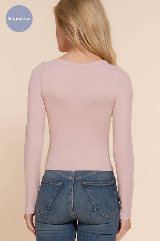 Active Basic | Active USA - Wholesale Knit Top - Women's - Long Sleeve V-neck Rib Seamless Top2